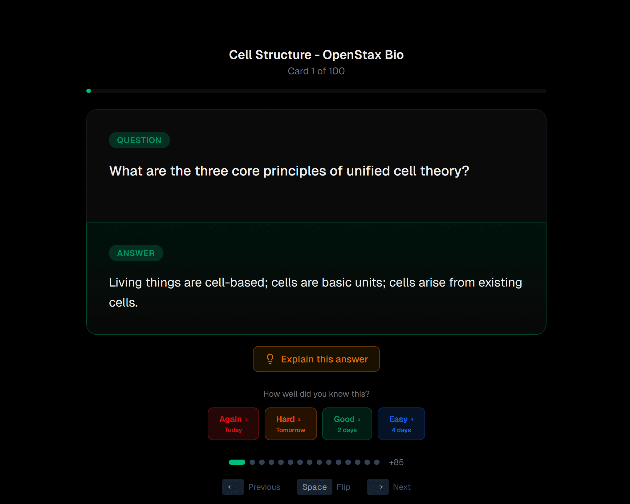 Practice mode with spaced repetition and AI explanations